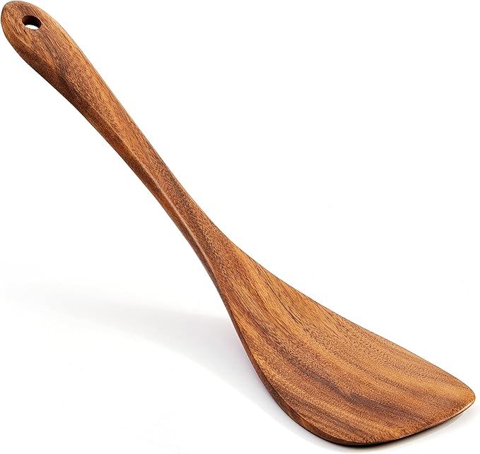 Wooden Spatula Nonstick Turner Acacia Wood, Left Long Handle Flat Frying Spatulas Handmade for Kitchen Gifts, Ideal Cookware Utensils for Cooking Eggs, Fish, Pancakes