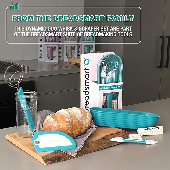 Breadsmart Artisan Bread Whisk and Bench Scraper Duo - Essential Dough Mixer Tools - Sourdough Bread Baking Supplies