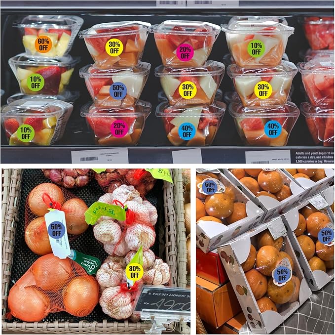 6 Rolls/3000 PCS Discount Stickers, Percent Discount from 10% to 60% Adhesive Percent Off Labels，﻿% Off Tags，1 Inch Round ractical Promotion Labels Sales Tags for Retail Store Supermarkets Shops