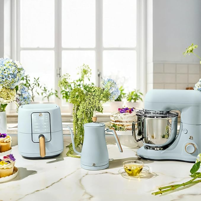 Beautiful 5.3 QT Stand Mixer w/Tilt-Head Design, Stainless Bowl, 300-Watt Power, 12-Speed Control, Includes Beater, Dough Hook, Whisk, Splash Shield (Hydrangea)