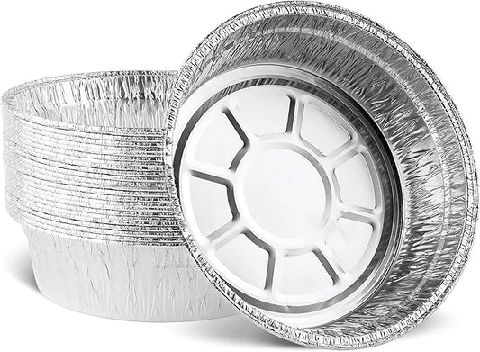 PLASTICPRO 9'' Inch Deep Round Tin Foil Pans Disposable Aluminum, Freezer & Oven Safe - For Baking, Cooking, Storage, Roasting, & Reheating, Pack of 20