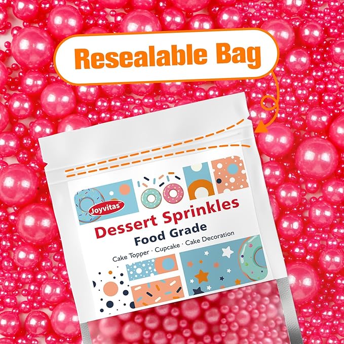 Deep Pink Pearl Sprinkles, Edible Candy Sugar Pearls, 150g/5.29oz, Pink Sprinkles for Cake Decorating, Baking Cake Decorations, Cupcakes, Foodgrade Toppers, Wedding Party Chirstmas Supplies
