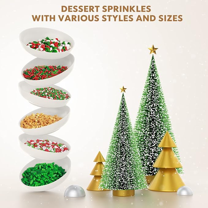 Christmas Sprinkles for Cake Decorating - Fancy Star Cake Sprinkles 6 Cell Edible Cupcake Sugar Mix Set for Holiday Cookie Jimmies for Baking Red Green Gold -6.7OZ