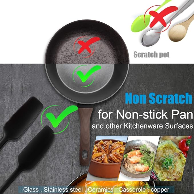 2 Pieces Long Handle Silicone Jar Spatula Non-Stick Rubber Scraper Heat Resistant Spatula Silicone Scraper for Jars, Smoothies, Blenders Cooking Baking Stirring Mixing Tools, Black