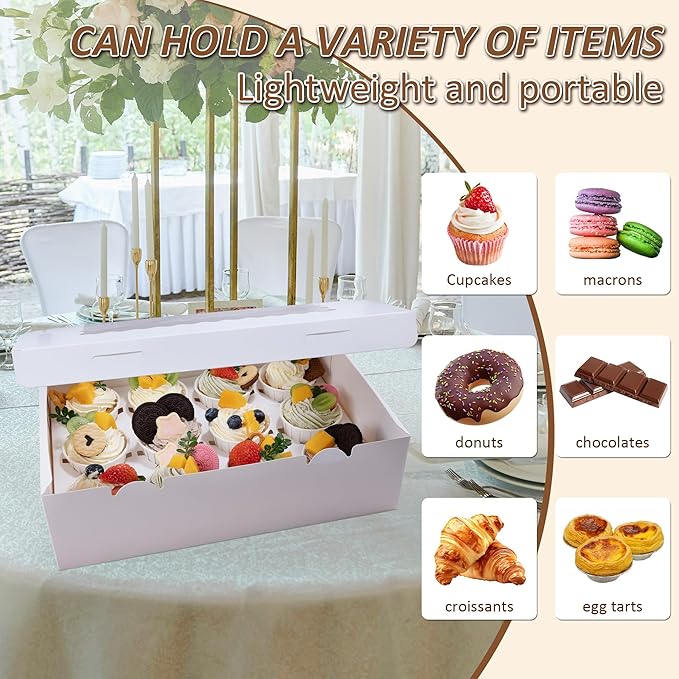 10 Set Cupcake Boxes Cardboard Cupcake with Pvc Window Picnic Containers with Inserts 12 Holders Dessert Containers for Packaging Transport Storage White Bakery Boxes for Egg Tarts Cookies Pastries