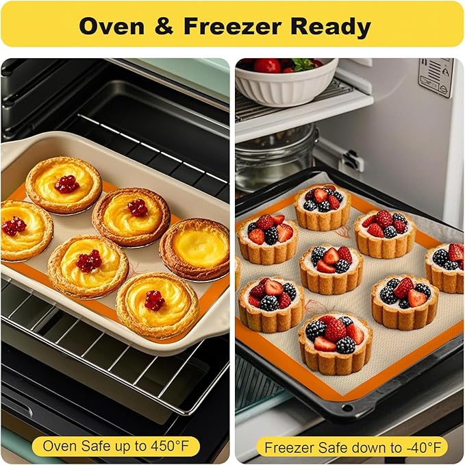 Silicone Baking Mat, 2 Pac 16.5"L x 11.6"W Silicone Cookie Sheets Reusable Baking Mat - Non-Stick Food Safe Dark Gray Oven Baking Sheet for Making Cookies, Macaroons, Bread