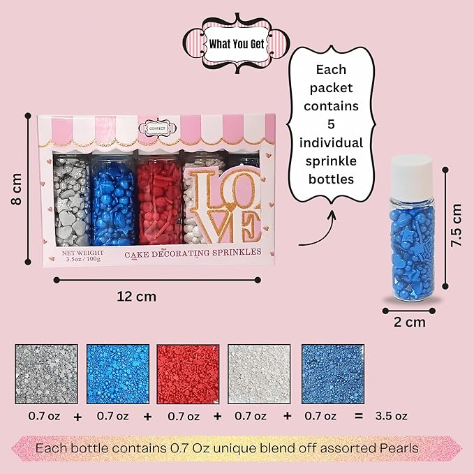 Confect EdibleJuly 4th Sprinkles | Patriotic Mix Red, White & Blue Sprinkles For Celebrations | Sprinkle For Cake & Cupcake Decorations | Vegan, Gluten-Free, Soy-Free, Dairy-Free, Palm Oil-Free- 5 Oz