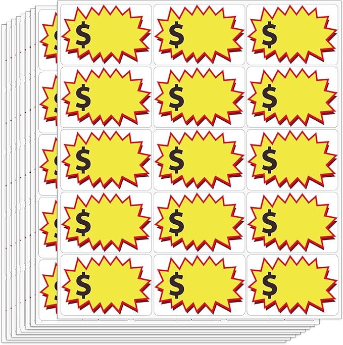 300 Pcs Garage Sale Stickers, (2"x3") Removable Adhesive Yard Sale Price tag Stickers with Space to Write Pricing, Rummage Sale Price Labels for Retail, Flea Market, Annual Community Sales