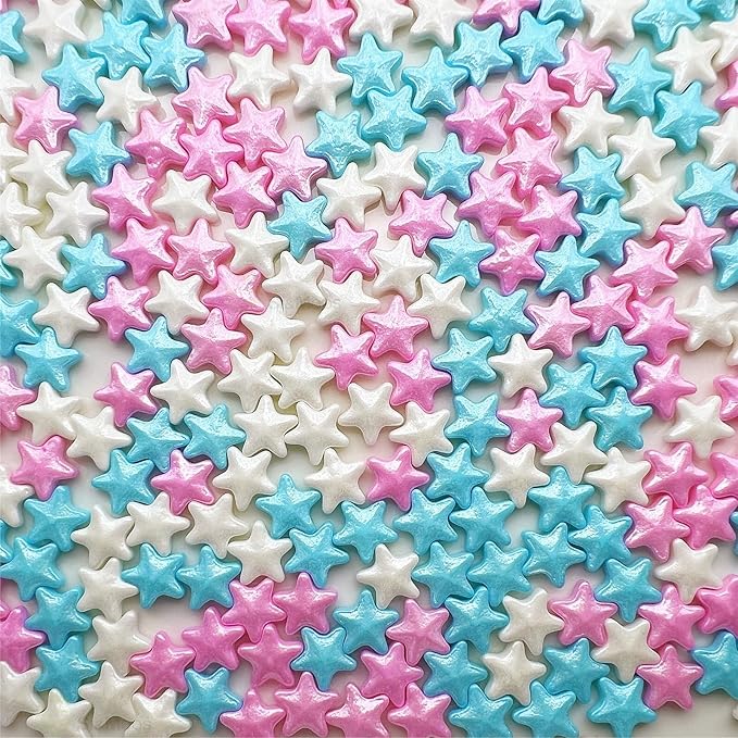 SE Si&Moos Large Blue White and Pink Star Sprinkles Edible Stars for Cake Decorating Star Cake Decorations Blue and Pink Sprinkles for Cakes, Cupcakes, Desserts Toppings Wedding Shower Party Christmas Holiday Supplies 3 OZ