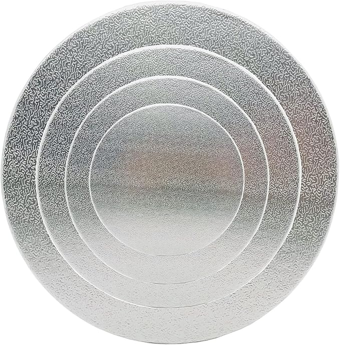 4 Pack Cake Boards, 6, 8, 10, 12 Inch Round Cake Circles, Cake Base Cardboards 1 of Each Size for Cake Decorating, Silver