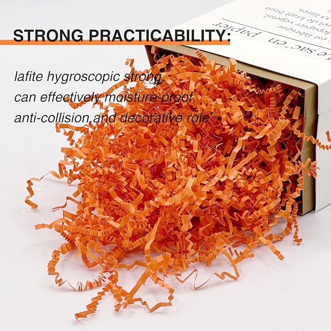 2LB Crinkl Paper Shred Filler for Bag Gift Box Basket Confetti Paper Shreded Stuffing Decoration for on Halloween Day (Orange)