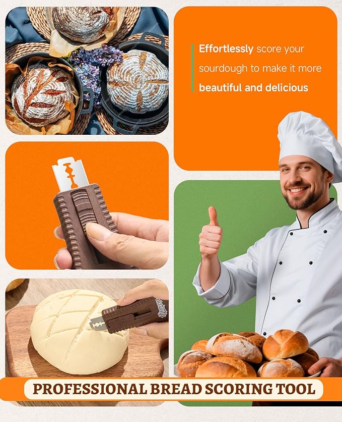 Sourdough Scoring Tool, Magnetic Bread Lame, Bread Scoring Tool with 5 Replaceable Blades, Dough Knife, Ergonomic ABS Handle for Perfect Dough Scoring on Artisan Bread (Walnut)