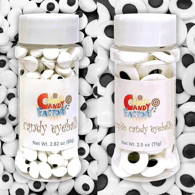 Sarah's Candy Factory Edible Candy Eyeballs – Jumbo (0.66”) & Medium (0.4”) Sizes – Kosher Sugar Decorations for Cakes, Cookies, and Cupcakes