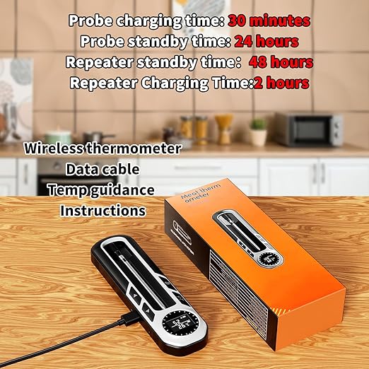500ft Smart Wireless Meat Thermometer for BBQ, Wireless Thermometer with IP66 Waterproof, Bluetooth Meat Thermometer for Gift, Kitchen, Smoker,Grilling, Oven, Rotisserie | iOS & Android