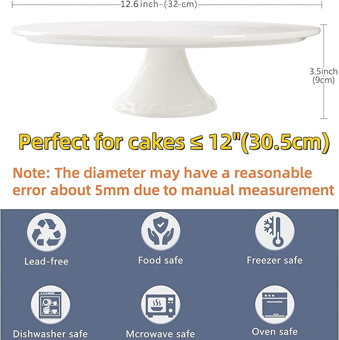 12 Inch Round White Ceramic Cake Stand, Decorative Cupcake Stand, Dessert Display Plates for Snacks and Cookies, Baby Shower, Birthday, Wedding Party Decor