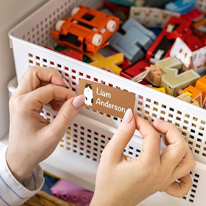 Personalized Waterproof Name Labels for Kids | Optional Packs 50, 150, 230 Labels | Custom Name Stickers for Kids' Clothing Tag, Water Bottle, Lunch Box, Customize Kid Name Label for Daycare Cats