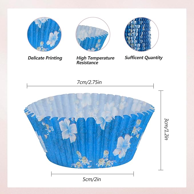 Floral Standard Cupcake Liners 400 Count Paper Baking Cups Food Grade Disposable Cupcake Wrappers, Blue