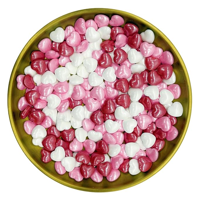 Dynastang Red & White & Pink Heart Sprinkles Edible Heart Cake Decorating Heart Cake Decorations Cupcake Toppers Cookie Decorating Perfect for Cakes, Cupcakes, Desserts Toppings 3OZ