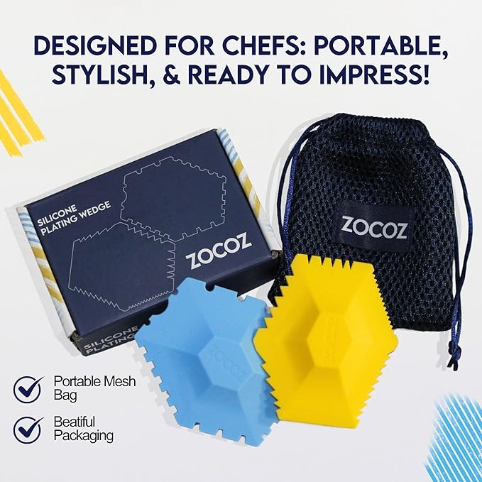 Chef Plating Tools Culinary Set - 2 Silicone Wedges with 12 Patterns - Professional Chef Tools for Food Plating, Pastry Art, and Chef Gifts