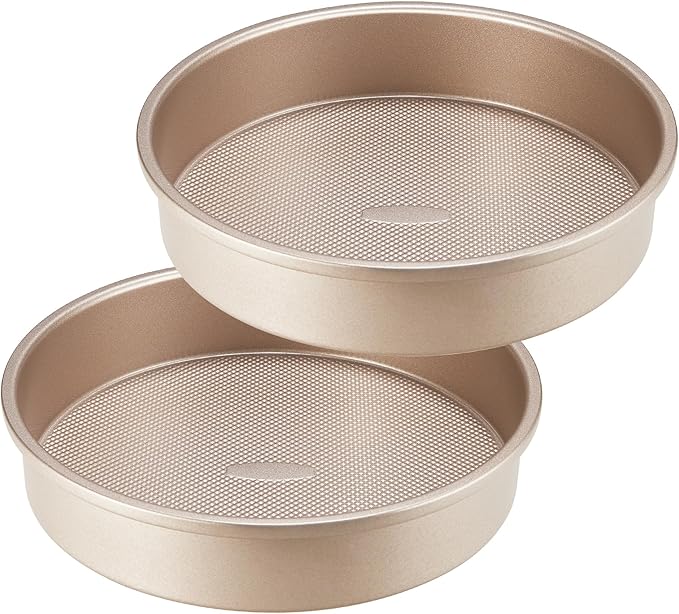 HONGBAKE 9 Inch Round Cake Pan Set of 2, Nonstick Ceramic Coating Cake Molds with Diamond Texture, Aluminized Steel Cake Pans Sets for Baking & Cheesecake, Heavy Duty & Non-Toxic (Gold, 2PCS)