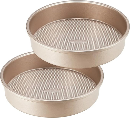 HONGBAKE 9 Inch Round Cake Pan Set of 2, Nonstick Ceramic Coating Cake Molds with Diamond Texture, Aluminized Steel Cake Pans Sets for Baking & Cheesecake, Heavy Duty & Non-Toxic (Gold, 2PCS)