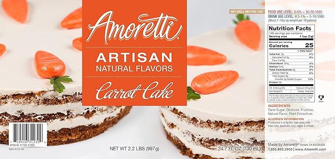 Amoretti - Natural Carrot Cake Artisan Flavor Paste, 8 oz, Perfect For Ice Cream, Beverages, Cakes, and more, Preservative Free, Vegan, Gluten Free, No Artificial Sweeteners, Highly Concentrated