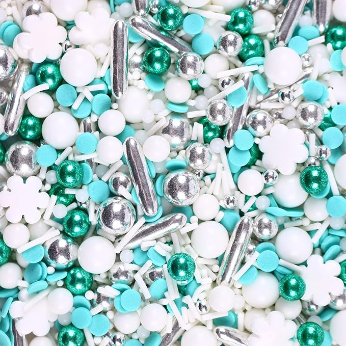 Snowflake Sprinkles for Cake Decorating 4.23 ounce Frozen in Sugar Pearls Sprinkles for Cupcakes Topper Cookie Metallic Sprinkles Mix Jimmies Confetti Cake Decorations for Kid's Birthday Christmas Party