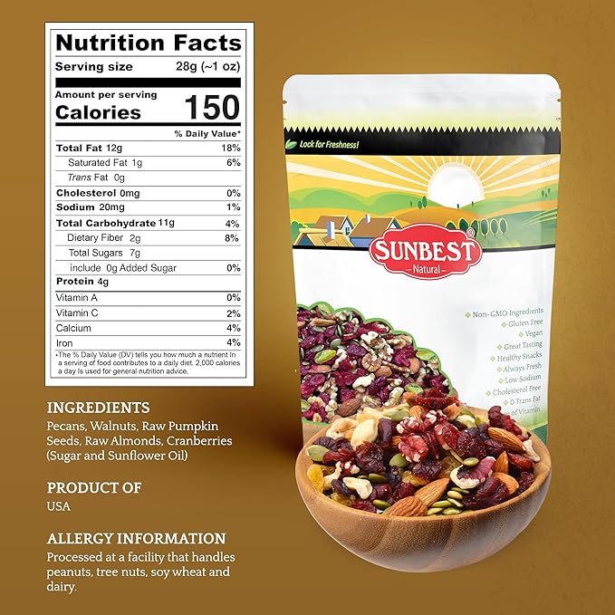 Sunbest Natural Omega-3 Trail Mix – 2 lb Bulk Bag – Mixed Nuts, Seeds & Dried Fruits – Non-GMO, Vegan, Healthy Snack – Perfect for On-the-Go & Outdoor Adventures