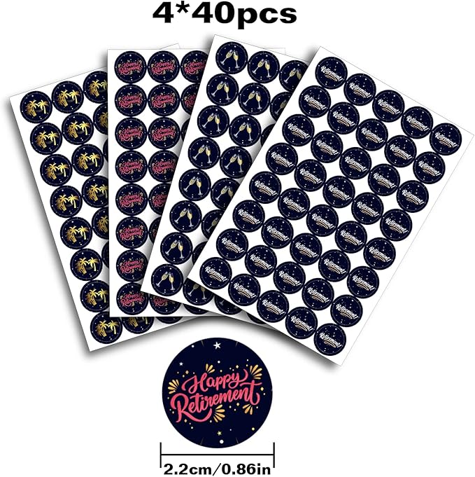 Retirement Party Round Candy Sticker - Happy Retirement Party Favors Sticker Labels Fit Chocolate Candy （ 160 Pieces）