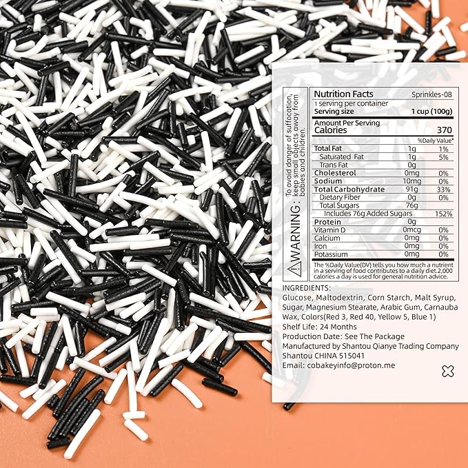 Jimmies Sprinkles for Cake Decorating, White & Black Sprinkles Perfect for Cupcake Toppers Wedding Party Valentines Halloween Christmas Supplies 3.52 Ounce