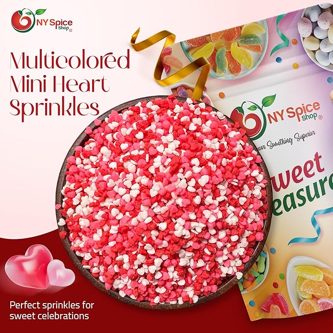 NY Spice Shop Multicolored Heart Sprinkles - 1 Pound Heart Shaped Sprinkles Edible Gifts - Candy Hearts Sprinkles – Red Candy Hearts for Grinch Cookies