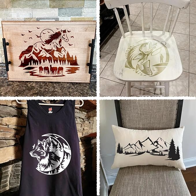 Large Wildlife Wood Burning Stencils Mountain Deer Wolf Dog Cow Horse Fish Templates Drawing Animal Stencil for Painting on Wood DIY Crafts T-Shirt Wall Fabric Home Decoration(animal10)