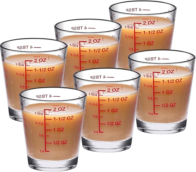 Amazing Abby - Melinda - 6-Pack Plastic Measuring Cups, 2-Ounce Unbreakable Shot Glasses, Food-Grade Measuring Jugs, Stackable and Dishwasher-Safe, Great for Espresso, Liquor, and More