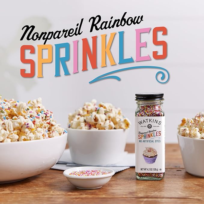 Watkins Gourmet Decorating Sprinkles, Rainbow Nonpareils, 4.2 Oz. Jar, 1 Count