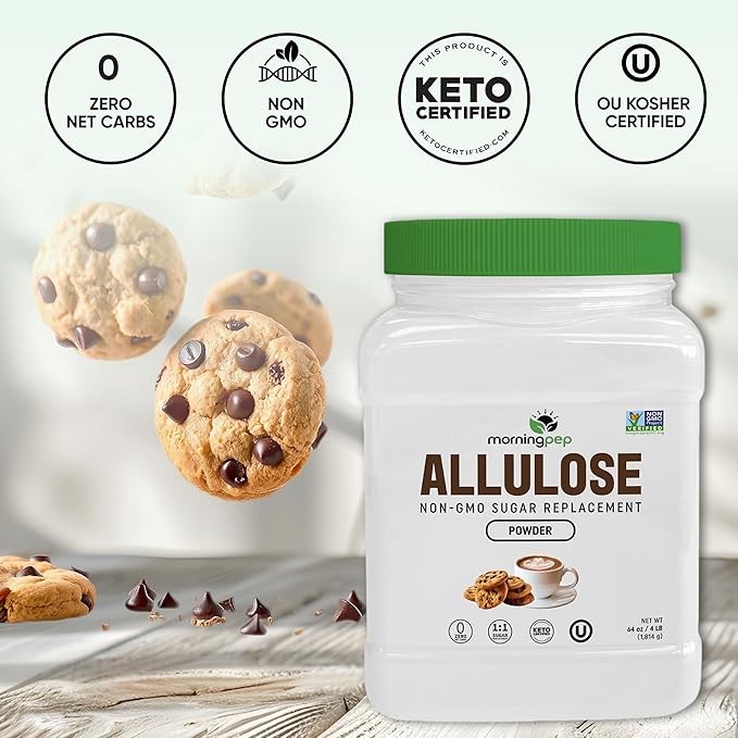 Morning Pep Allulose Sweetener 2 lb – Zero Calorie Sugar Alternative, 100% Pure, No Erythritol, Non-GMO Project Verified, Keto Certified, OU Kosher, No Fillers, Ideal for Baking and Beverages