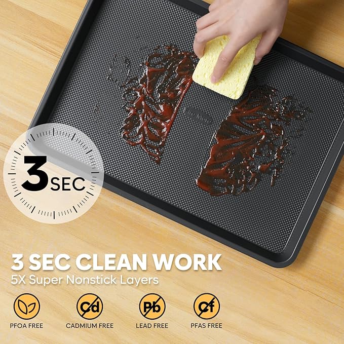Quarter Sheet Pan 12.8x9, Cookie Sheets for Baking 0.8mm Thick Non Stick Baking Sheets for Oven Heavy Duty Baking Trays