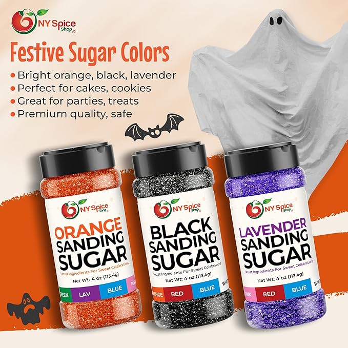 NY Spice Shop Celebration Sanding Sugar - 12 Ounce Colorful Orange, Black & Lavender Sanding Sugar Sprinkles for Birthday, Party & Festive Decorations - Perfect for Cake Decorating, Cupcakes & Dessert