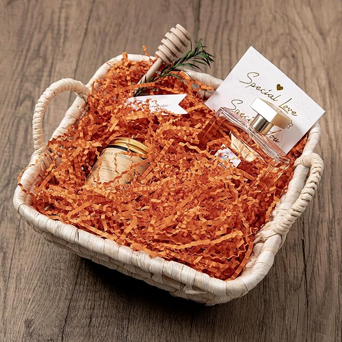 Mefleet 1 LB Crinkle Cut Paper Shred Filler Orange Crinkle Shredded Paper for Gift Box - Gift Basket Bag Filler - Grass Cushion Stuffing for Halloween Fall Christmas Holiday Packaging Wrapping