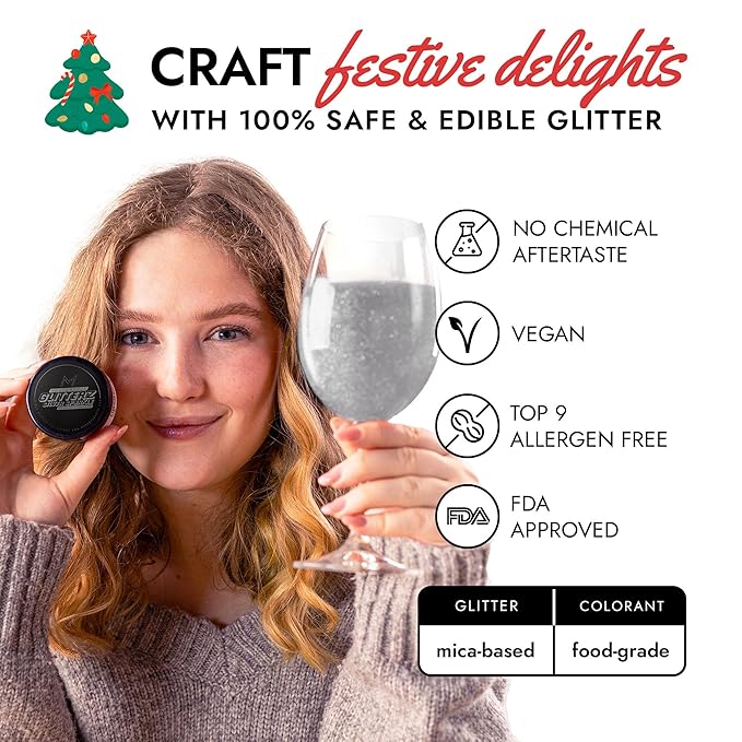 MONÉGASQUE Silver Edible Glitter for Drinks 10g – Silver Edible Glitter for Cakes – Drink Shimmer Powder for Cocktails Sparkles – Christmas Cake Decorations Spray – Cupcake & Cake Decorating Sprinkles
