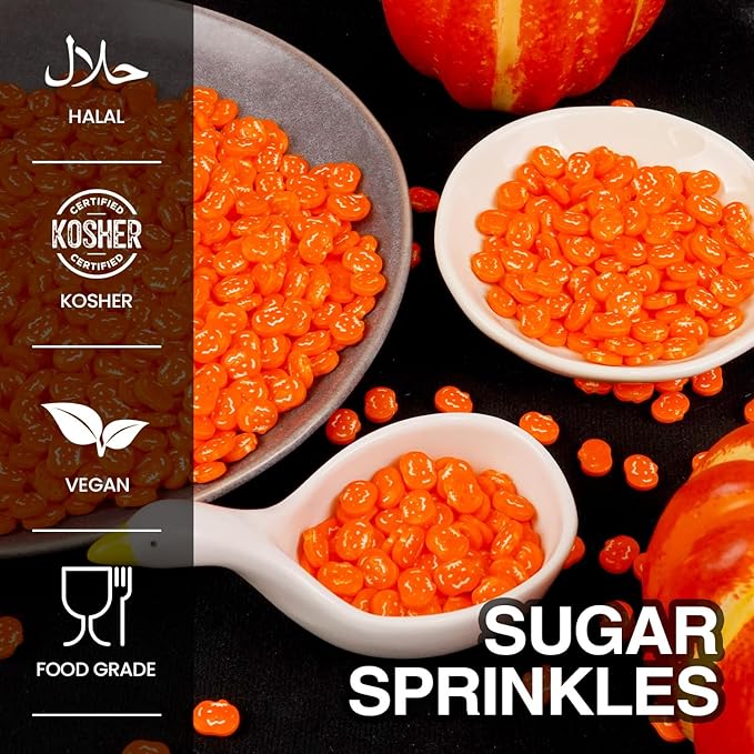 Edible Pumpkin Sprinkles for Cake Decorating, Halloween Orange Sugar Sprinkles, 150g/5.29oz, Perfect for Cake Decoration, Cupcake Decorations Donuts Toppings