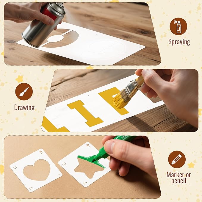 160Pcs Letter Stencils 4Sizes,1&2&3&4Inch Letter and Number Stencils for Painting Plastic Numbers Symbols Stencil Reusable,Alphabet Interlocking Drawing on Wood,Wall,Fabric,Rock,DIY Art Craft Project