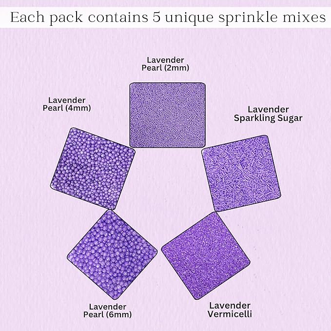 Confect Sprinkle Unicorn Paradise Edible Sprinkles – Assorted 5-Pack for Cake & Cupcake Decorating | Lavender Pearl Sprinkles Mix with Dragees, Jimmies & Sparkling Sugar | Vegan, Gluten-Free, Nut-Free – 5 Oz