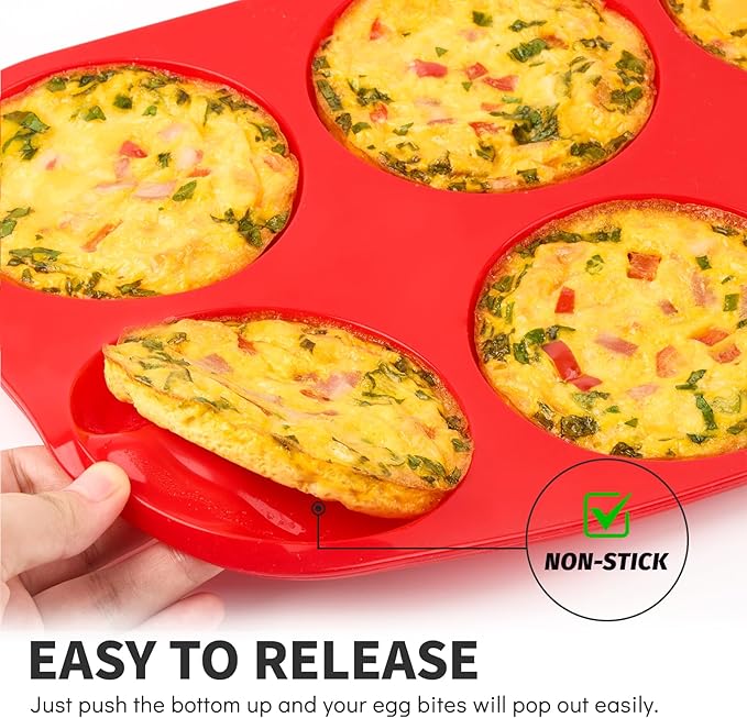 4 Inch Silicone Egg Molds for Breakfast Sandwiches, 2 Pack Jumbo Size Muffin Top Pans, Non-Stick Round Baking Molds for Egg Bites, Hamburger Buns, English Muffins, Whoopie Pies