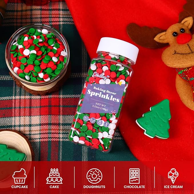 Christmas Sprinkles for Cookies, Red and Green Sprinkles Perfect for Christmas Dessert Party 3.52 Ounce