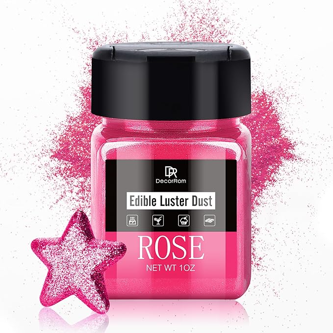 Edible Glitter - 1oz Luster Dust Edible Food Grade Glitter for Cocktail, Cake Decorating, Baking, Drinks - Shimmer Dust Powder, Metallic Food Coloring Powder for Icing, Fondant, Candy, Cookie (Rose)