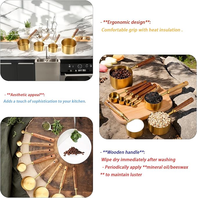 Stainless Steel Gold Measuring Cup Set of 8 Baking Tools Measuring Tools Scale Multifunctional Kitchen Baking Tools