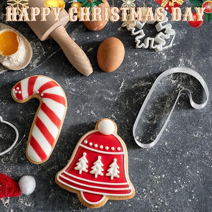 2 Pcs Extra Large Christmas Cookie Cutters 8" Giant Bell and Cane Stainless Steel Cookie Cutters for Winter Holiday Baking