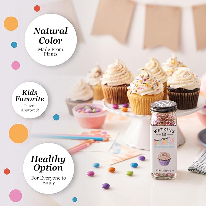 Watkins Gourmet Decorating Sprinkles, Rainbow Nonpareils, 4.2 Oz. Jar, 1 Count