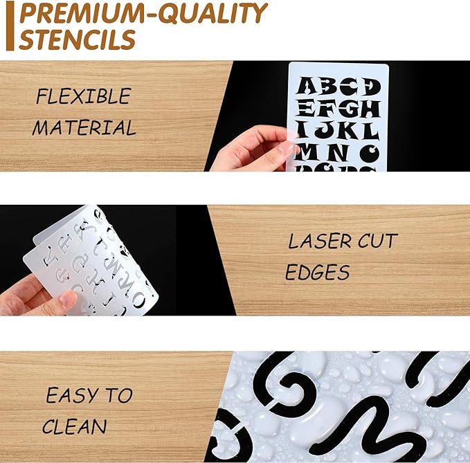 28 Pcs Plastic Letter Number Stencil for Painting Reusable Alphabet Journal Font Template Calligraphy Letter Stencil for Notebook Diary Scrapbook DIY Drawing Wood Glass Door Holiday Decor