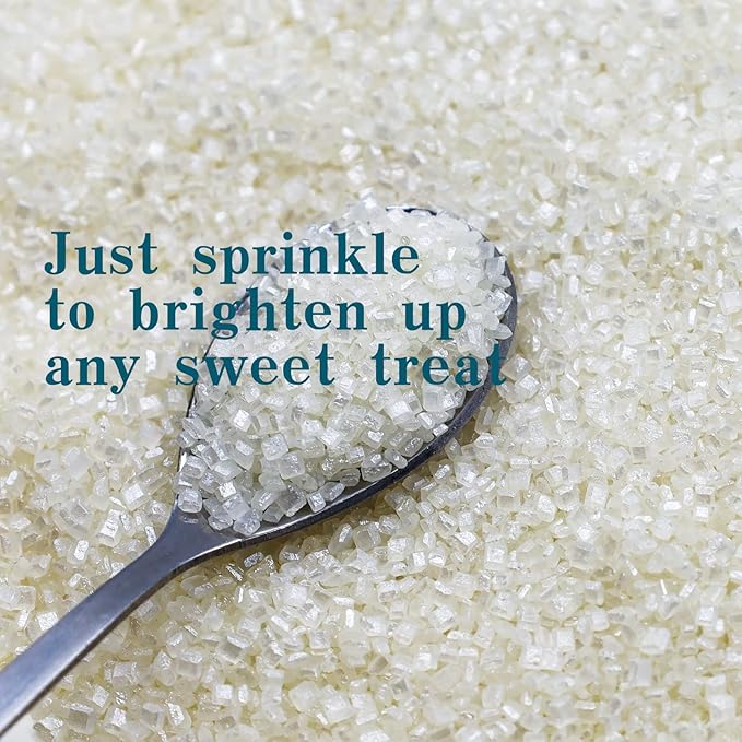 LEBERY Sanding Sugar White Edible Sugars Sprinkles Sanding Sugar for Cake Decorating, Edible Crystal Candy White Pearl Sprinkle for Wedding Party Baking Cupcake Cookie Ice Cream Decoration Supplies - 3 oz